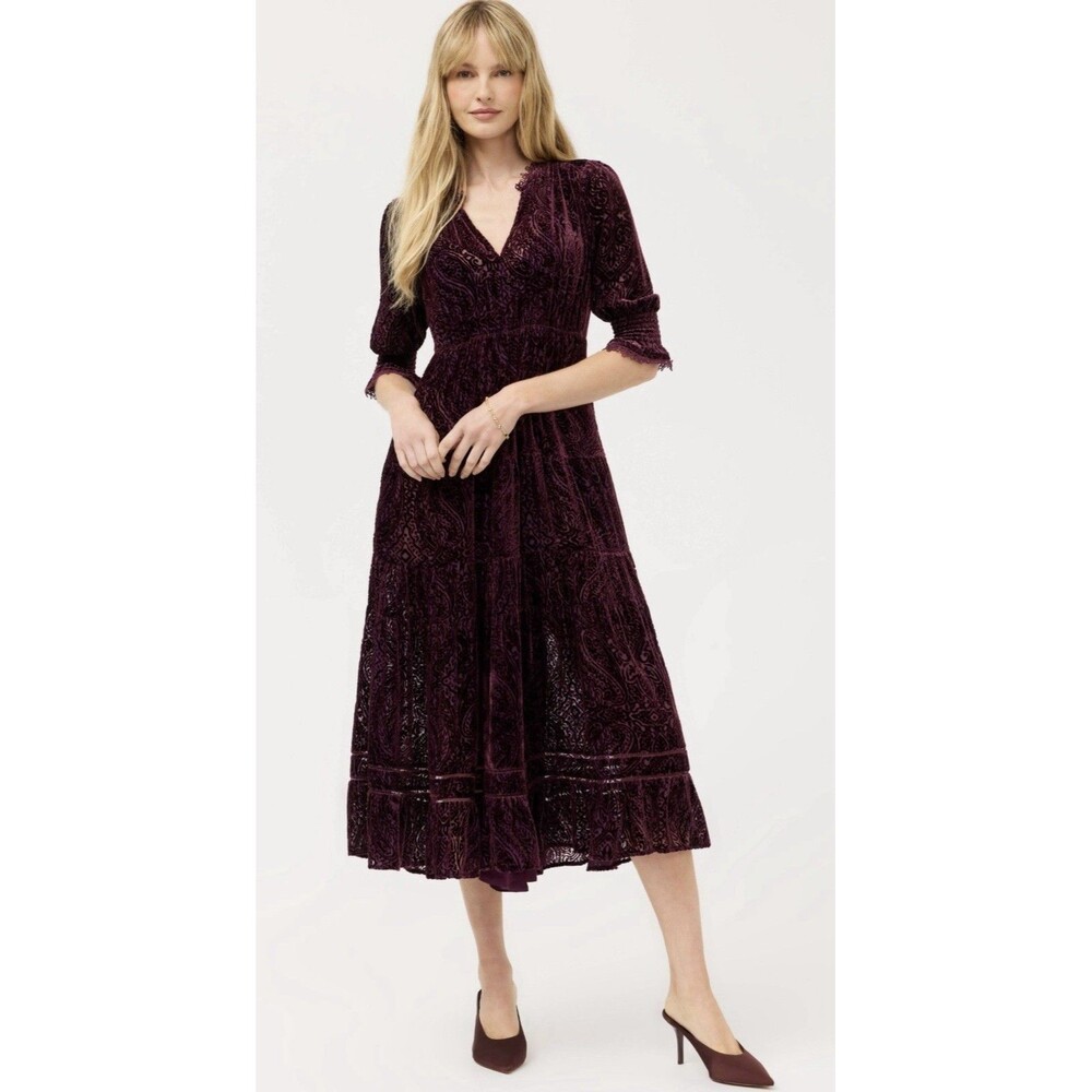 Johnny Was Daphne Tea Lenght Silk Blend Dress Size M Poppy Paisley